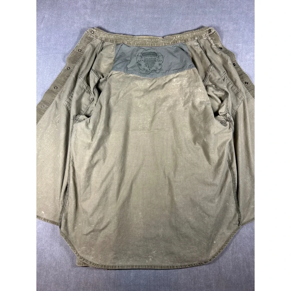 Mossimo Supply Co Mens Corduroy Western Shirt Olive Acid Wash Pearl Snap Large